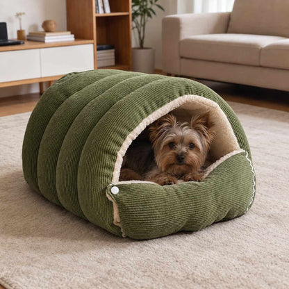 Corduroy Yorkie Cave Bed