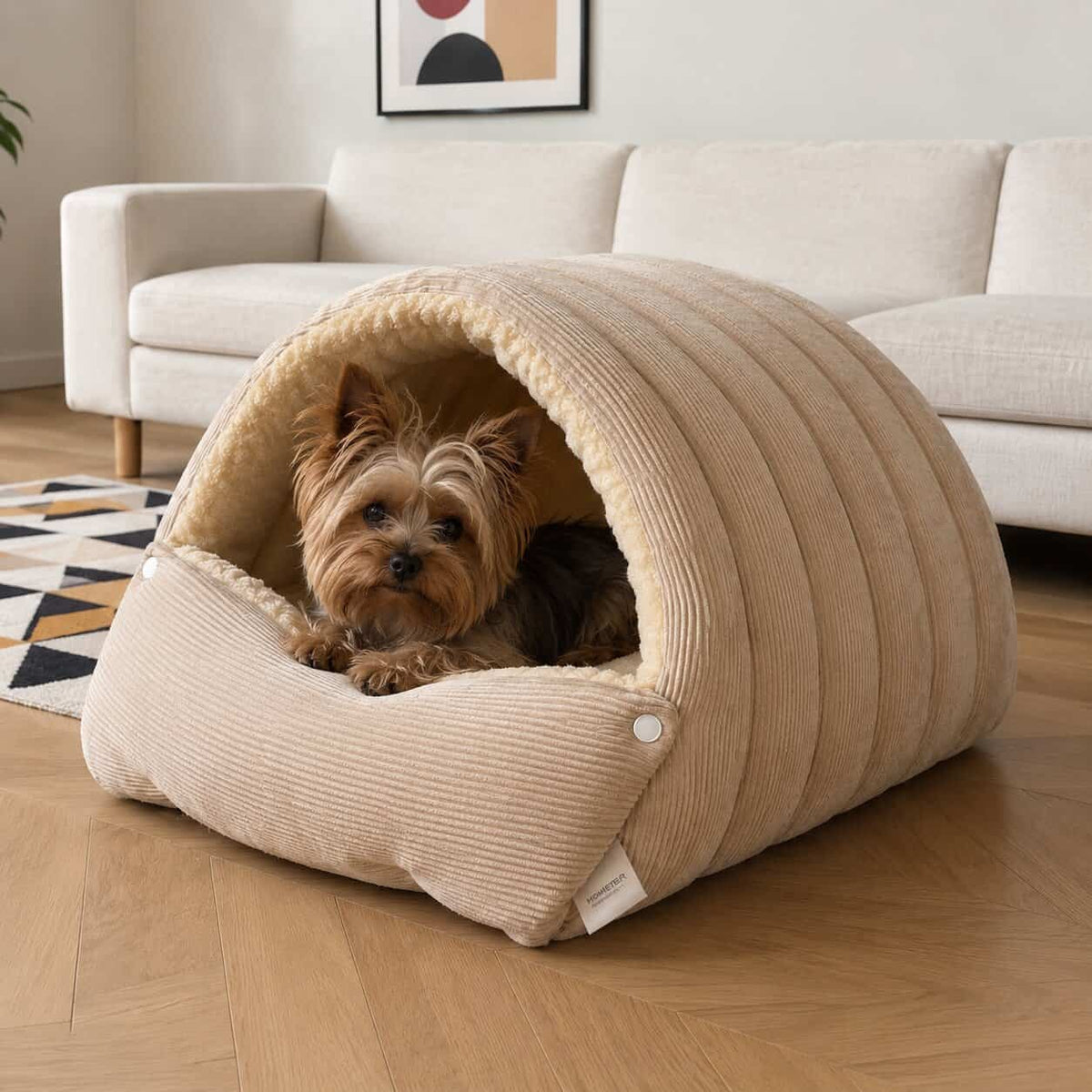 Corduroy Yorkie Cave Bed