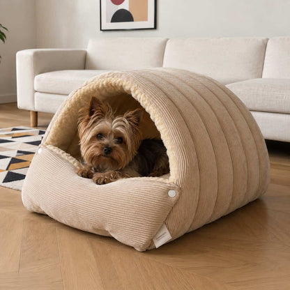Corduroy Yorkie Cave Bed