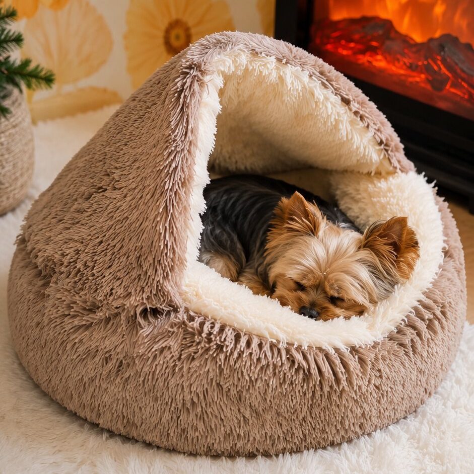 Fluffy Yorkie Cave Bed