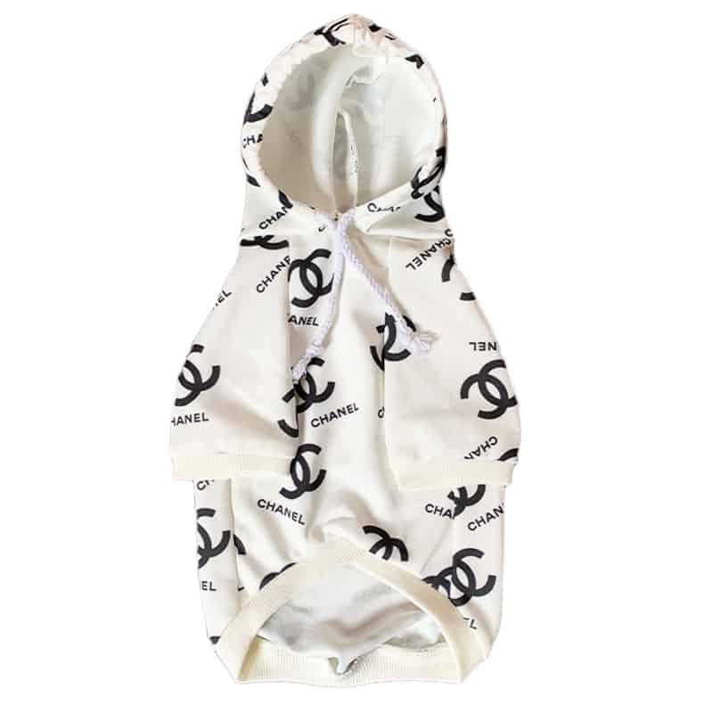 luxury chanel dog hoodie white
