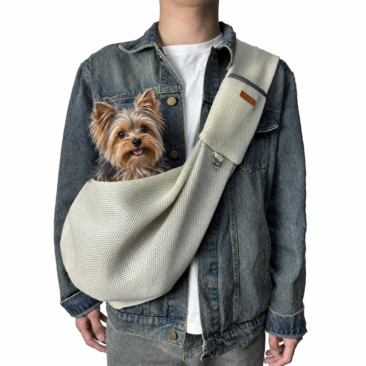 Mesh Crossbody Yorkie Carrier - Beige