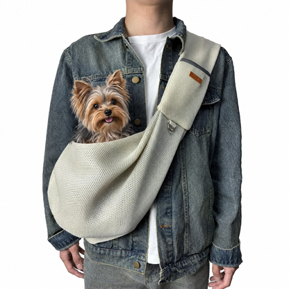 Mesh Crossbody Yorkie Carrier - Beige