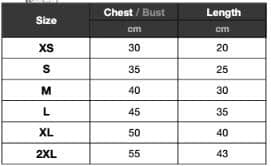 Size chart