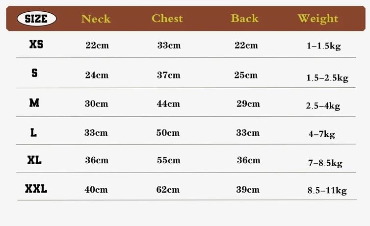 Size chart