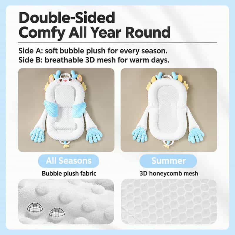 Double-sided patting bed with bubble plush and 3D mesh sides
