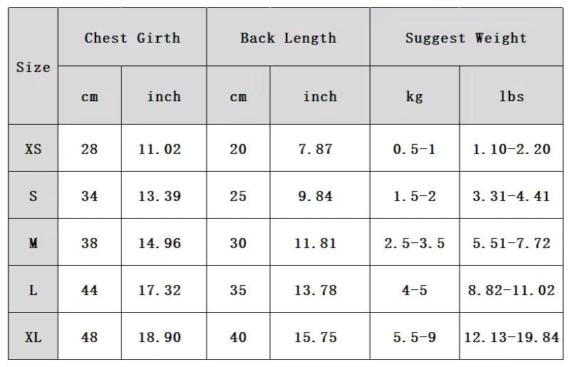 Size chart