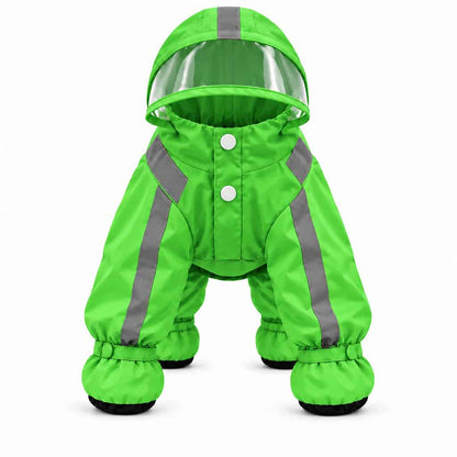 Lime green 4-paw Yorkie raincoat with hood and visor