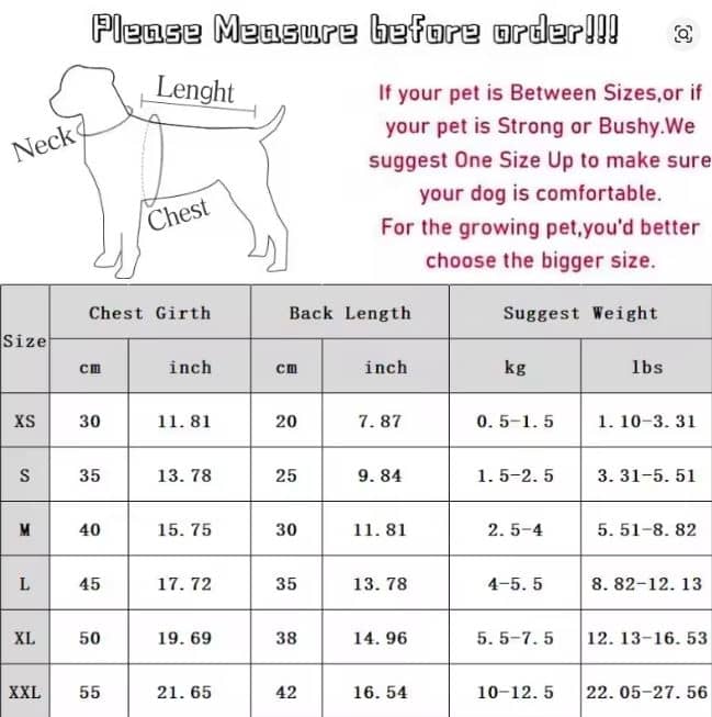 Size chart