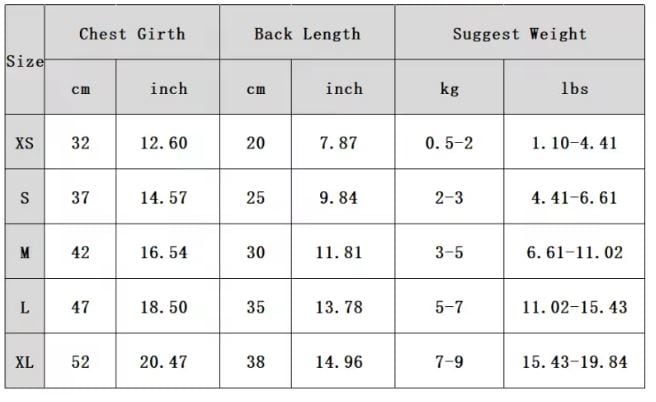 Size chart