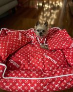 Red Louis Vuitton Designer Dog Bed - Image 2