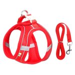 red breathable yorkie harness leash set