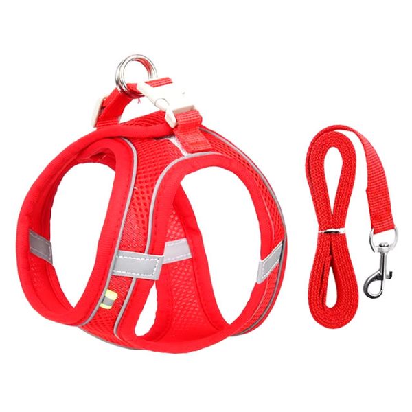 red breathable yorkie harness leash set