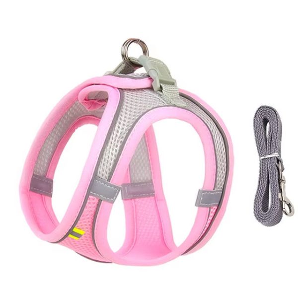 pink breathable yorkie harness leash set