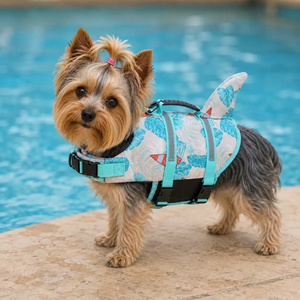 yorkie swimming vest Tropical Yorkie Life Vest - Image 1